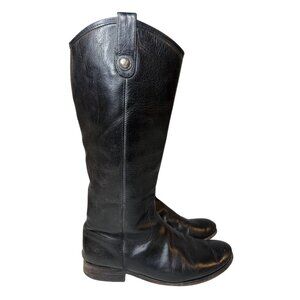 Frye Melissa Tall Riding Boots 8B Black Leather Knee High Slip On 77167